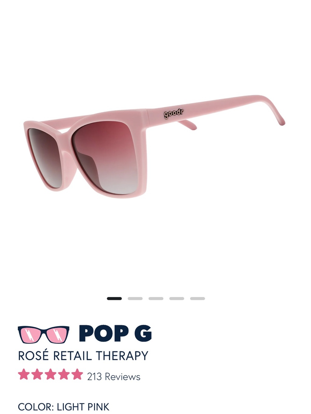 Goodr Women's Pink Sunglasses - Rose Retail Therapy Pop G NWT w/ cleaning pouch - Picture 5 of 9